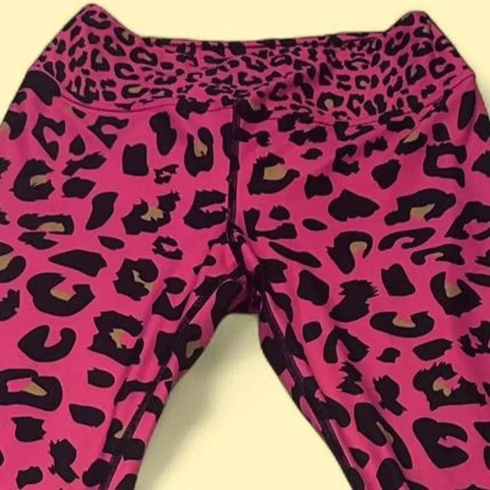 VASTITCH Neon Pink Leopard Print Leggings High Waist Athletic Yoga Pants Size L - Picture 3 of 6